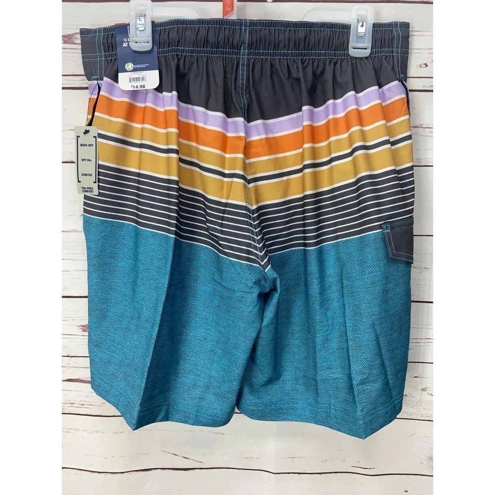 George Mens Multi Colored Striped Drawstring Waist With Pockets Swim Trunks With